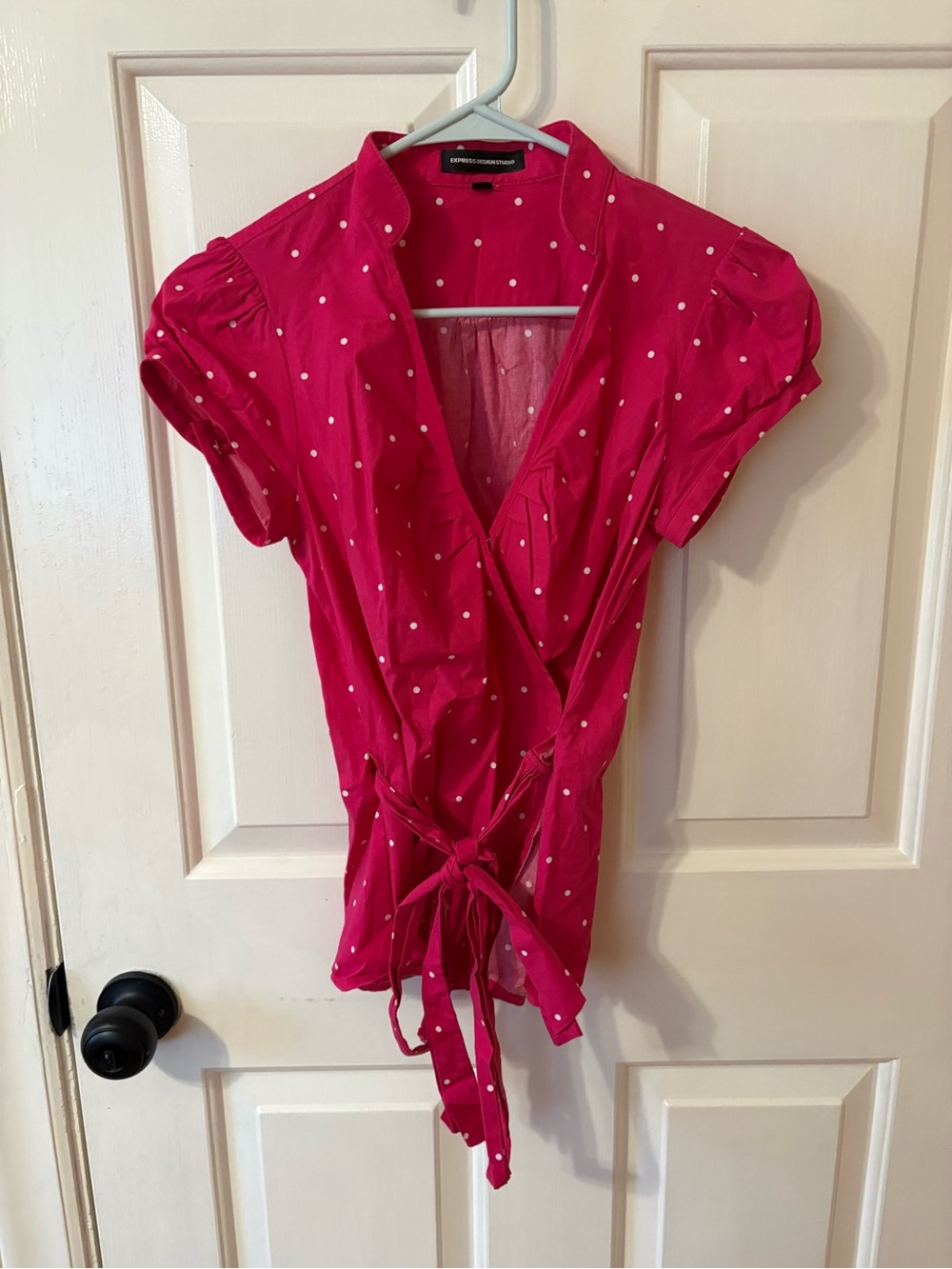 Express Design Studio Polka Dot Wrap Blouse